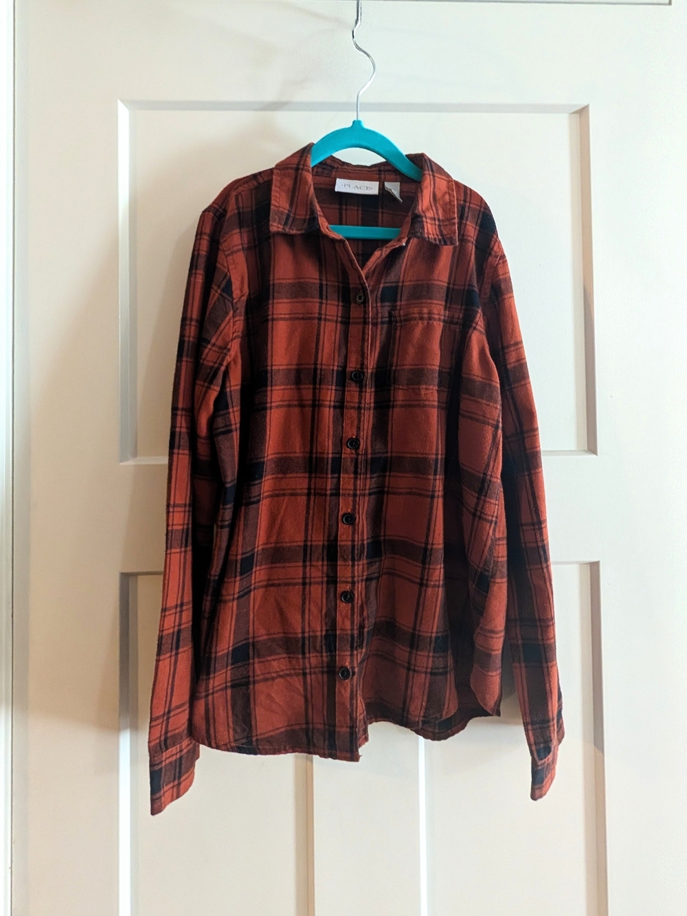 Children's Place Rust & Black Plaid Flannel Button-Down Shirt Size 10/12